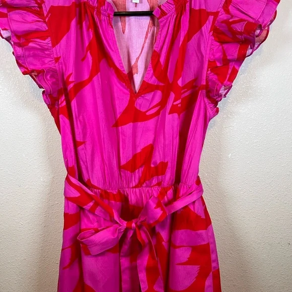 Sugarlips Fuchsia and Scarlet Ruffle Mini Tiered Dress. V-Neck. Size XL - Picture 3 of 6